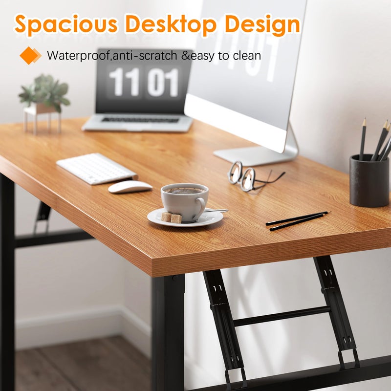 Need Folding Computer Desk - 31.5 Inch Foldable Office Writing Work Study Kids Student Teacher Home Bedroom Table for Small Space, Teak & Black - Image 5